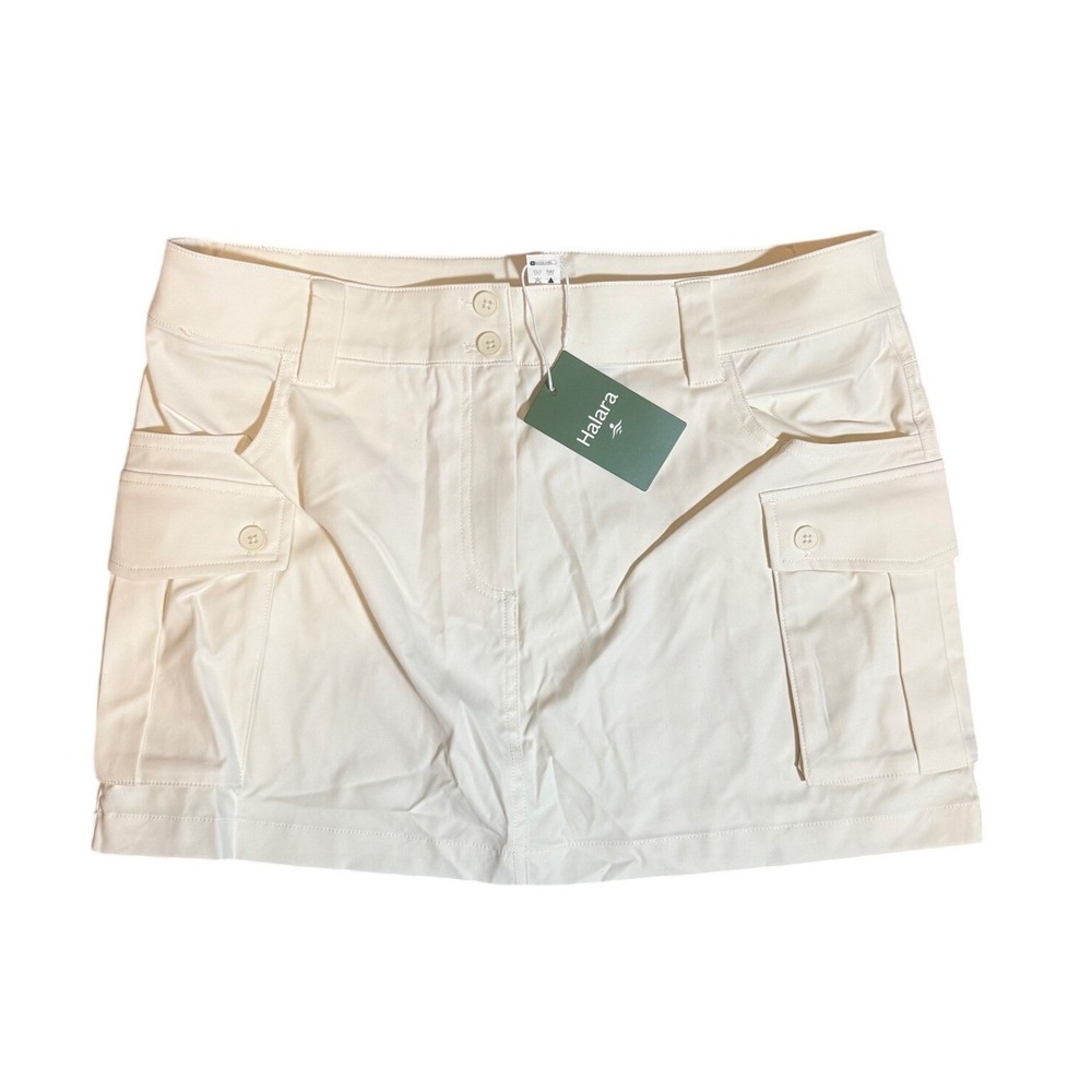 Halara White Cargo Mini Skirt Women's Size L Regular Flap Pockets Button